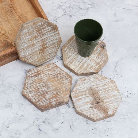Modern Octagon Shaped Wooden Coasters - Pack of 4